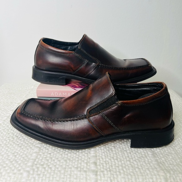 VENTURINI FOR MEN DARK BROWN LEATHER SLIP‎ ON DRESS LOAFERS SIZE 9 main image 6
